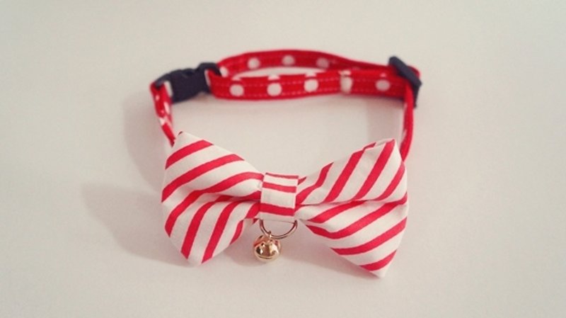 [Miya ko.] Handmade cloth grocery cats and dogs tie / tweeted / Bow / stripe / pet collars - Collars & Leashes - Other Materials 