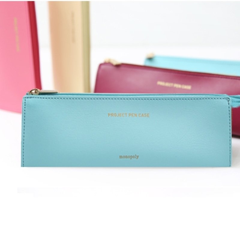 Dessin x Monopoly- classic macarons leather pencil case - sky blue, MPL29775SB - กล่องดินสอ/ถุงดินสอ - หนังแท้ สีน้ำเงิน