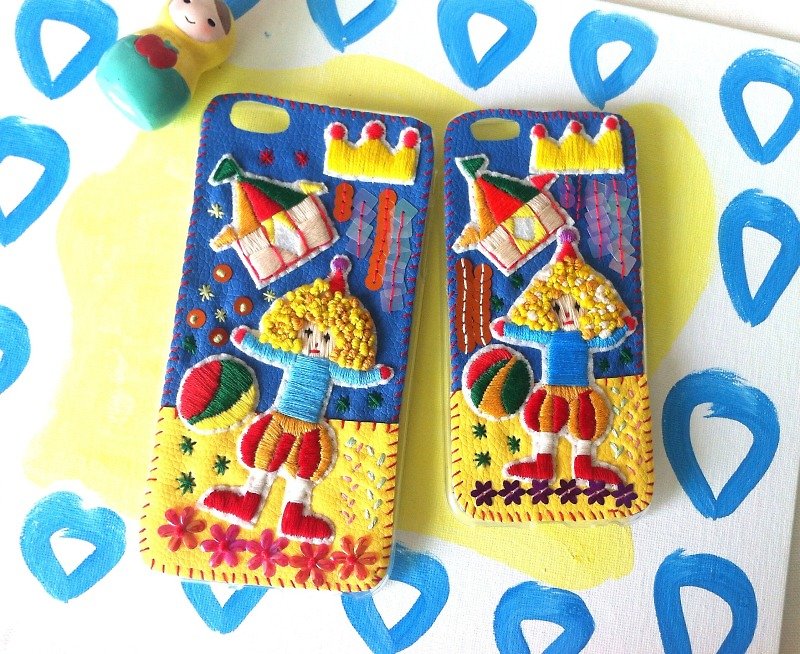Circus Embroidery Beads Phone Case - เคส/ซองมือถือ - งานปัก สีน้ำเงิน