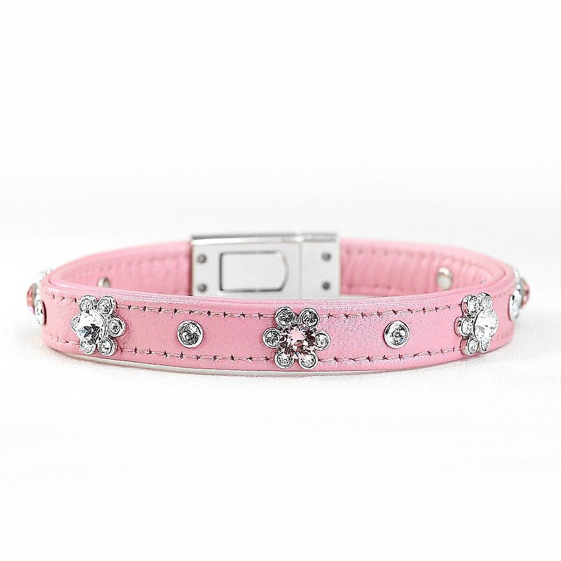 Genuine Leather Collars & Leashes Pink - [Leather rope] Fancy leather collar ((send lettering))