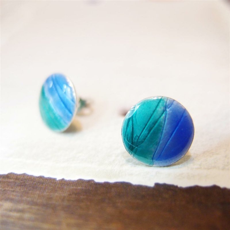 圓形3--琺瑯純銀耳環(訂製款) - 耳環/耳夾 - 其他金屬 藍色