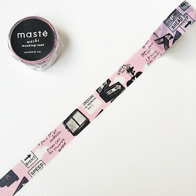 maste 和紙膠帶 Multi．City【街道號誌(MST-MKT66-A)】 - 紙膠帶 - 紙 粉紅色