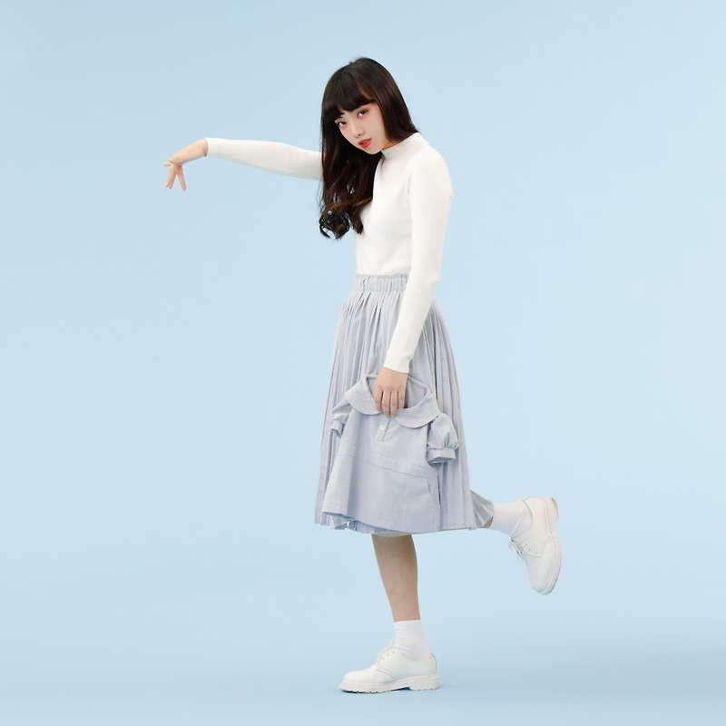 pleated skirt with detachable doll dress (with side pockets) - กระโปรง - วัสดุอื่นๆ สีน้ำเงิน