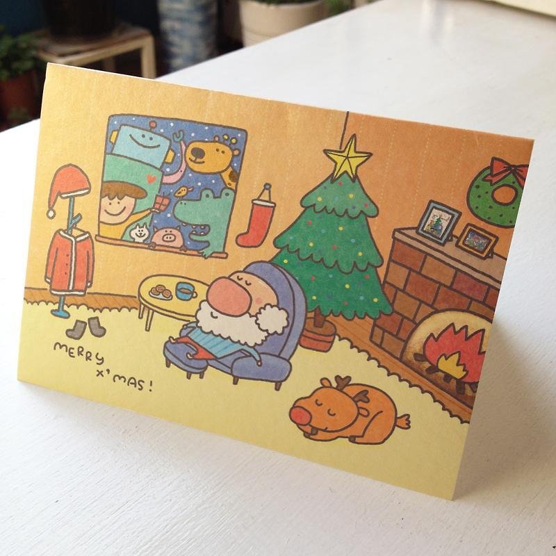 P714 Christmas Card - Santa Claus is resting - การ์ด/โปสการ์ด - กระดาษ สีส้ม