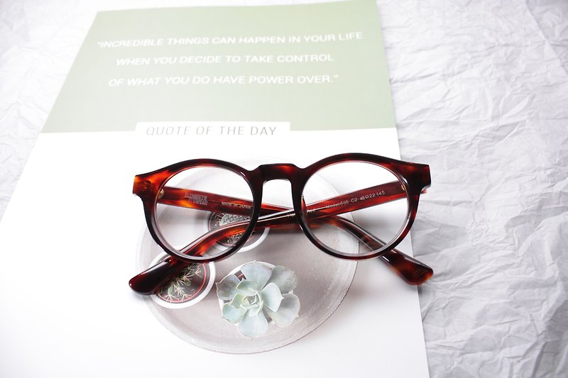 535-C2 Red Tortoise Color Round Oval Shape eyeglasses frame Handmade in Japan - Glasses & Frames - Other Materials Red