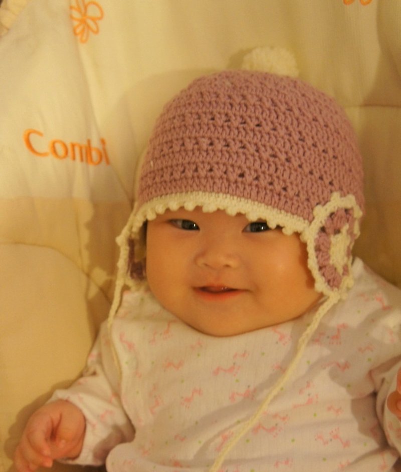 手作編織小女孩遮耳花輪帽(100%美麗諾羊毛)~ - 圍兜/口水巾 - 其他材質 