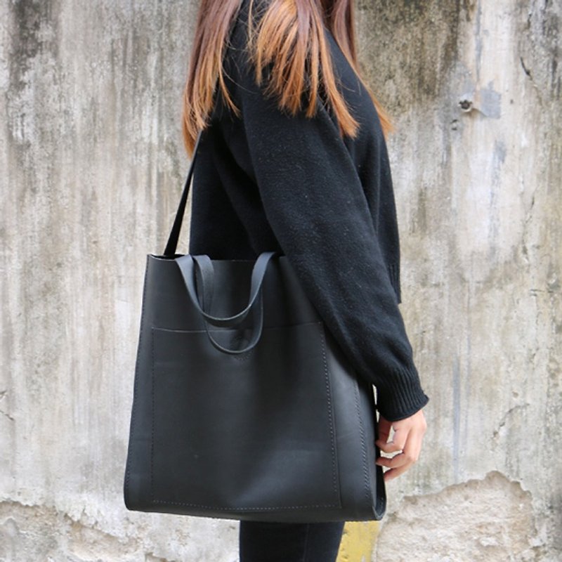 *Mingen'Handiwork*Hand-stitched ultra-simple literary leather hand-held diagonal bag PB15001 - Messenger Bags & Sling Bags - Genuine Leather Black