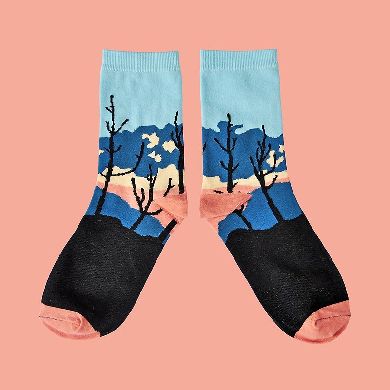落日棉質中筒襪 / 襪子 / 藍 - 襪子 - 其他材質 藍色