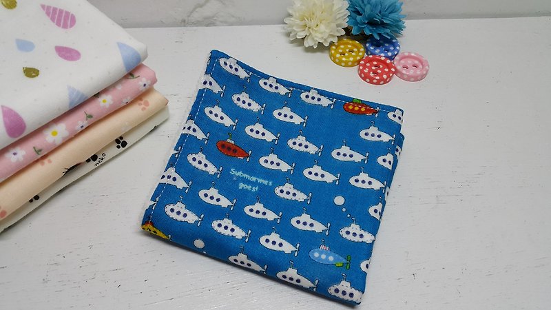 Deep sea submarine double yarn handkerchief towel saliva towel absorbent towel - Bibs - Other Materials Blue