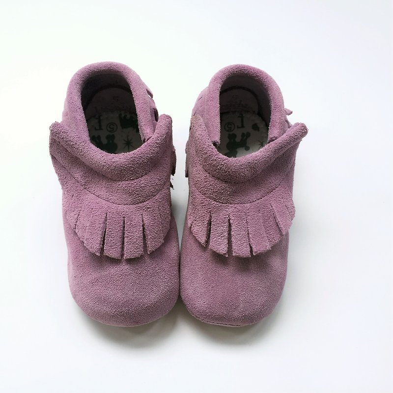 La Chamade /Purple Fringed Moccasins baby shoes - รองเท้าเด็ก - หนังแท้ สีม่วง