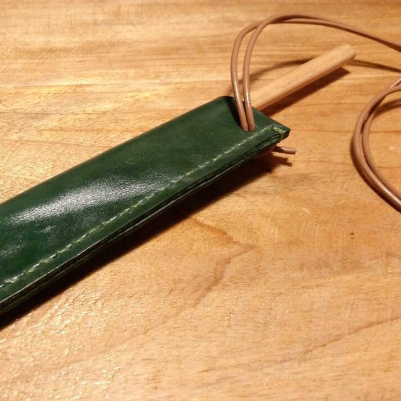 031 hand-stitched leather carry dark green leather pencil / pen - Pencil Cases - Genuine Leather 