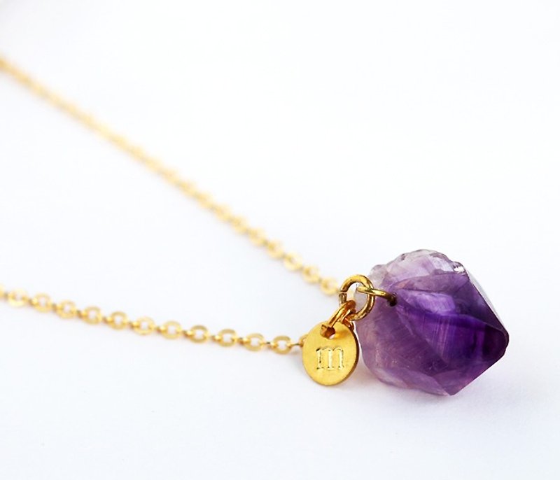 Custom letter pendant hand knock violet stone plated 16K gold necklace natural stone Hands minimalist geometry Personalized Valentine's Day gift. Birthday. Day - Necklaces - Gemstone Purple