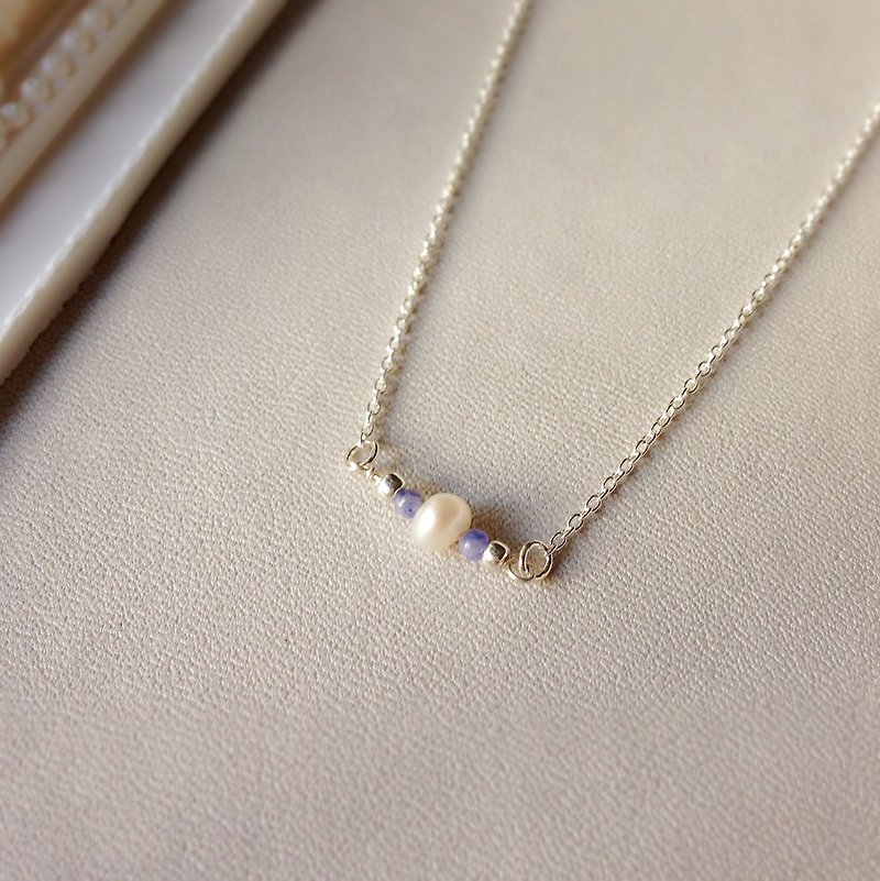 "KeepitPetite" minimalist blue Treadstone · · • Czech freshwater pearl beads • silver bracelets - Bracelets - Gemstone 