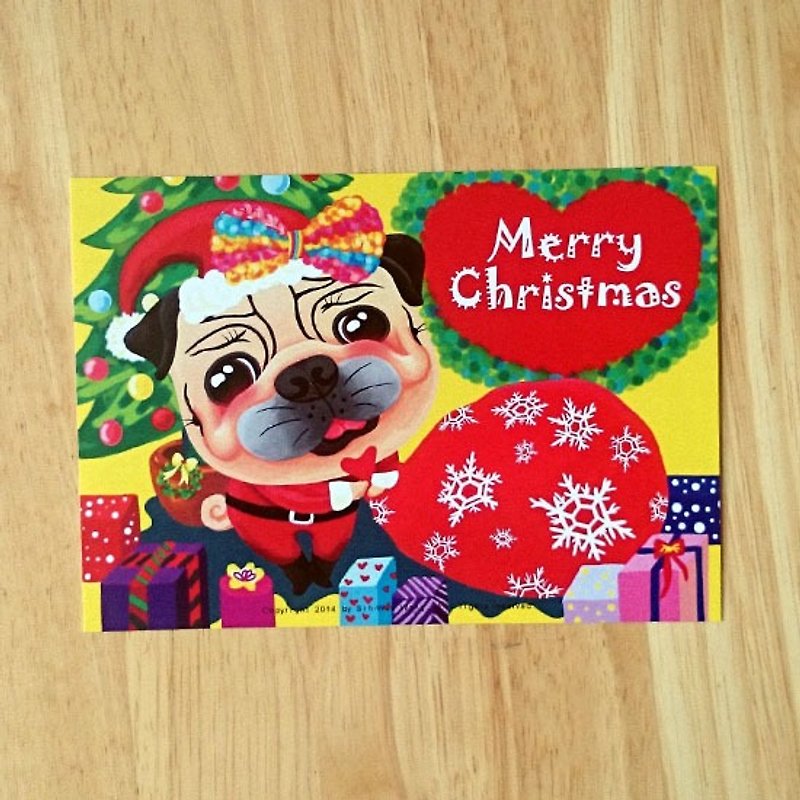 ポストカード-メリークリスマスパグ-01 - カード・はがき - 紙 ホワイト