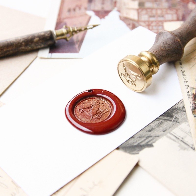 Sealing Wax Stamp Set w/a wax- Quill Pen and Letter - ตราปั๊ม/สแตมป์/หมึก - โลหะ สีแดง