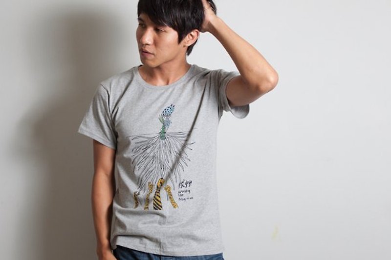Hand-painted handprint TEE 【Pull out】male/female - Men's T-Shirts & Tops - Cotton & Hemp Multicolor