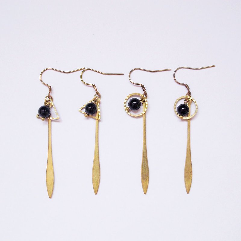 Orange Mu] [MUCHU stars. Natural stone agate brass earrings - Earrings & Clip-ons - Other Materials Black