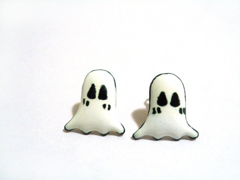 C%手工飾品 Halloween萬聖節系列----白鬼鬼 琺瑯耳環 - 耳環/耳夾/耳骨夾 - 其他金屬 白色