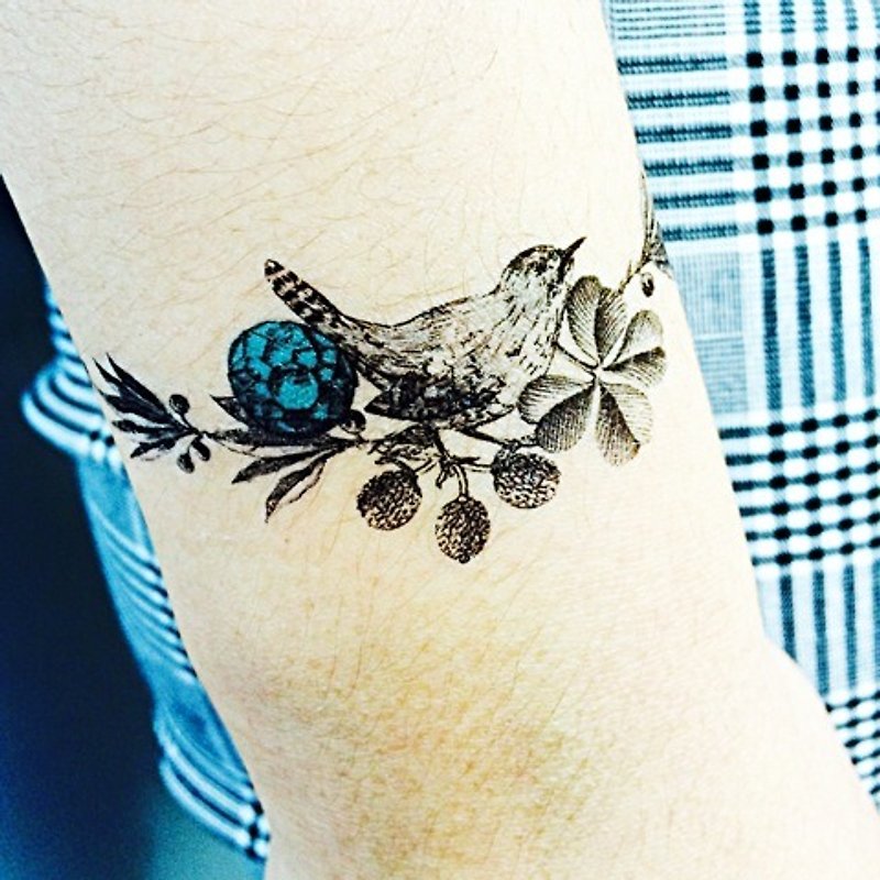 麻雀與藍寶石 -2入紋身貼紙 原創手繪設計 - Temporary Tattoos - Paper Blue
