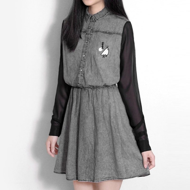 [期間限定]ボーイを隠すと無料の輸送/ステッチデニムドレスの気まぐれを求めます - ワンピース - その他の素材 グレー