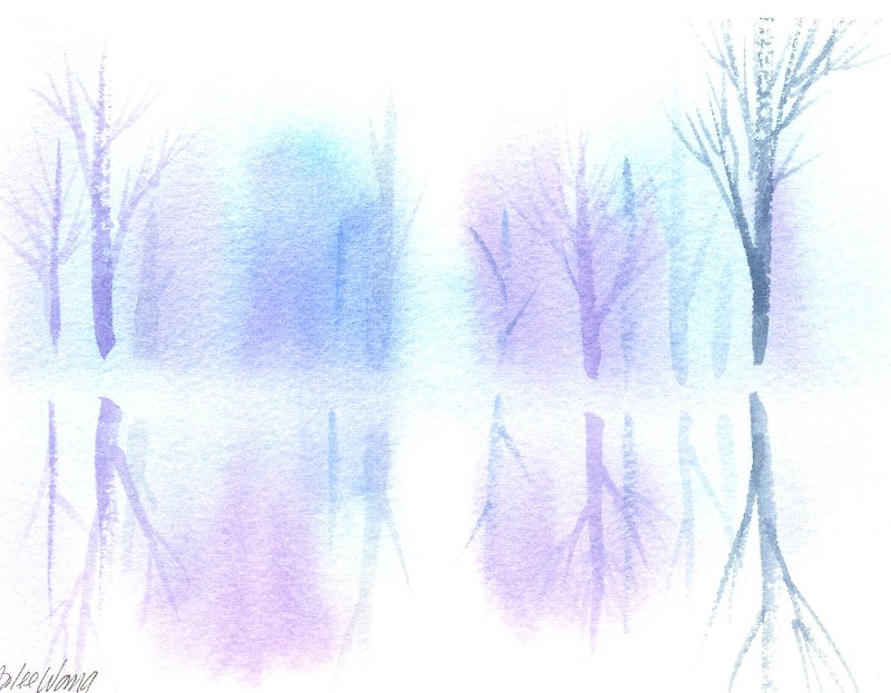 療癒系樹林系列b3-水彩手繪限量版明信片/聖誕卡 - 心意卡/卡片 - 紙 藍色