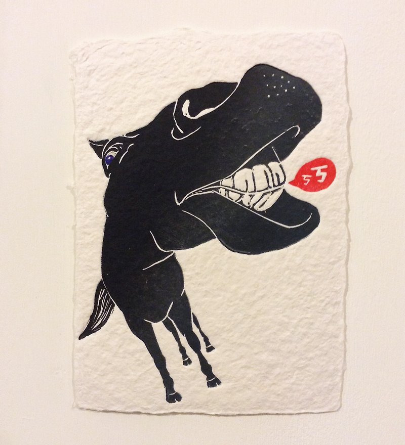 Handwritten paper block printing postcard ㄎ ㄎ horse - การ์ด/โปสการ์ด - กระดาษ สีดำ