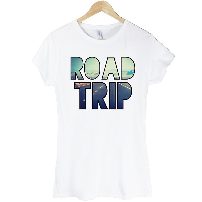 ROAD TRIP女生短袖T恤-白色 旅行 攝影 照片 LOMO 年輕 生活 文青 時尚 設計 自創 品牌 時髦 - 女 T 恤 - 棉．麻 白色