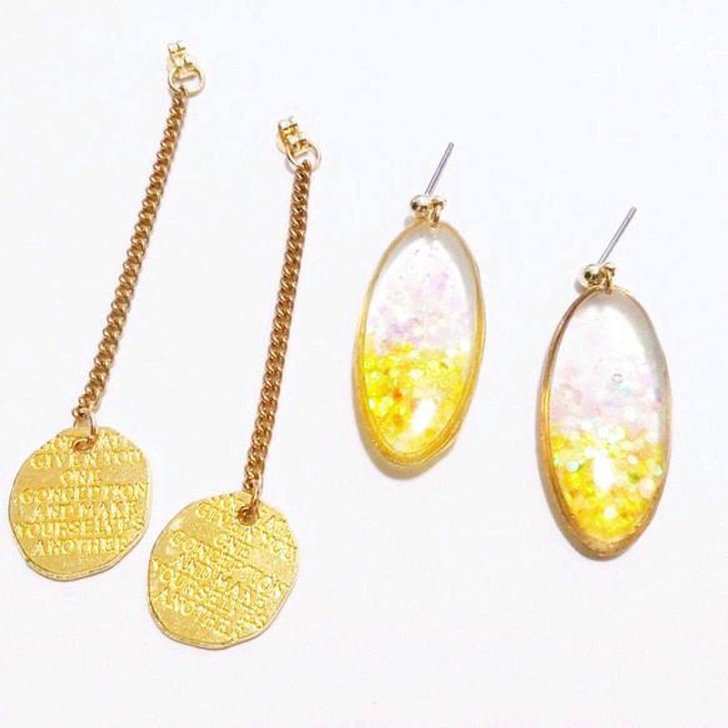 【 Sparkle  】ピアス yellow×Krystal - 耳環/耳夾/耳骨夾 - 其他金屬 