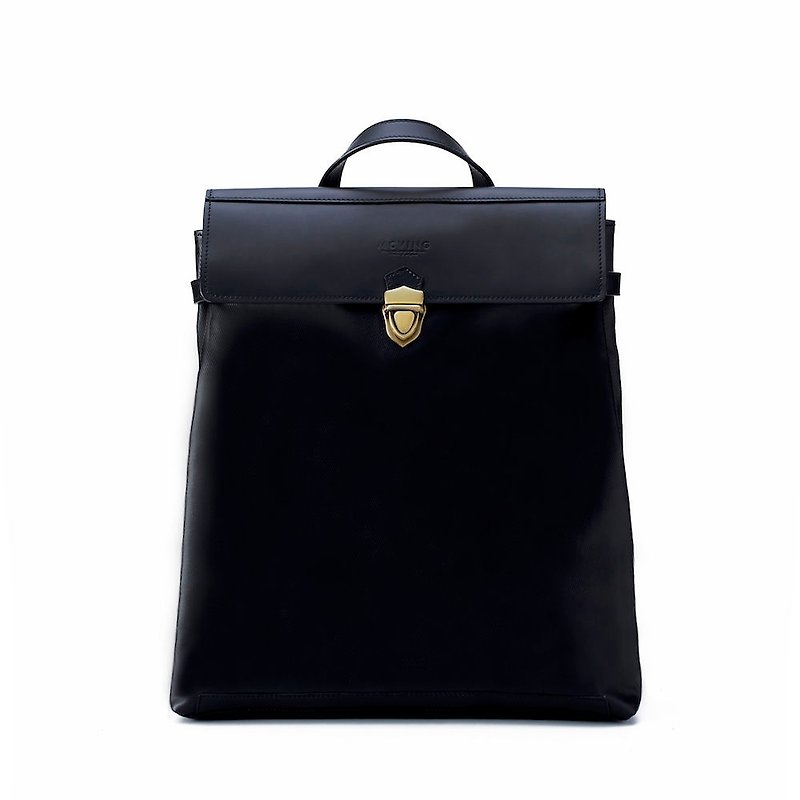 -L Black backpack waterproof black leather V x rear - Backpacks - Waterproof Material Black