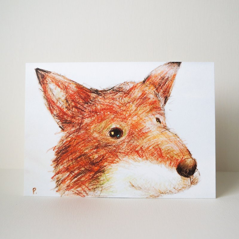 postcard christmas fox portrait - การ์ด/โปสการ์ด - กระดาษ สีส้ม