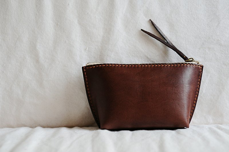 Hand Stitched Dark Brown Leather Pouch - Other - Genuine Leather Brown