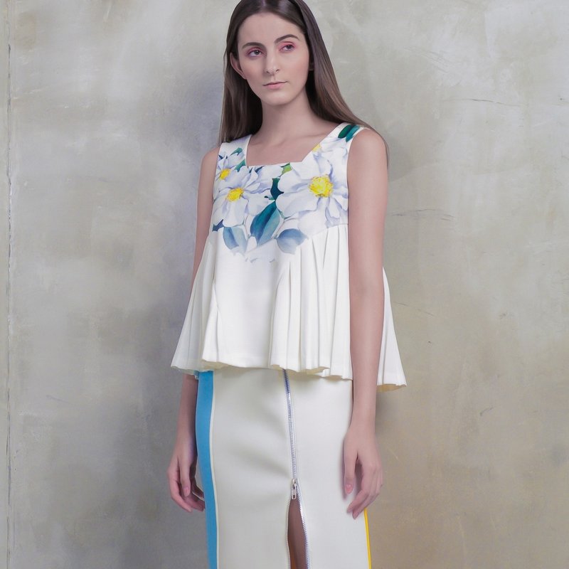 PEONIES PLEAT TOP - 女上衣/長袖上衣 - 其他材質 白色