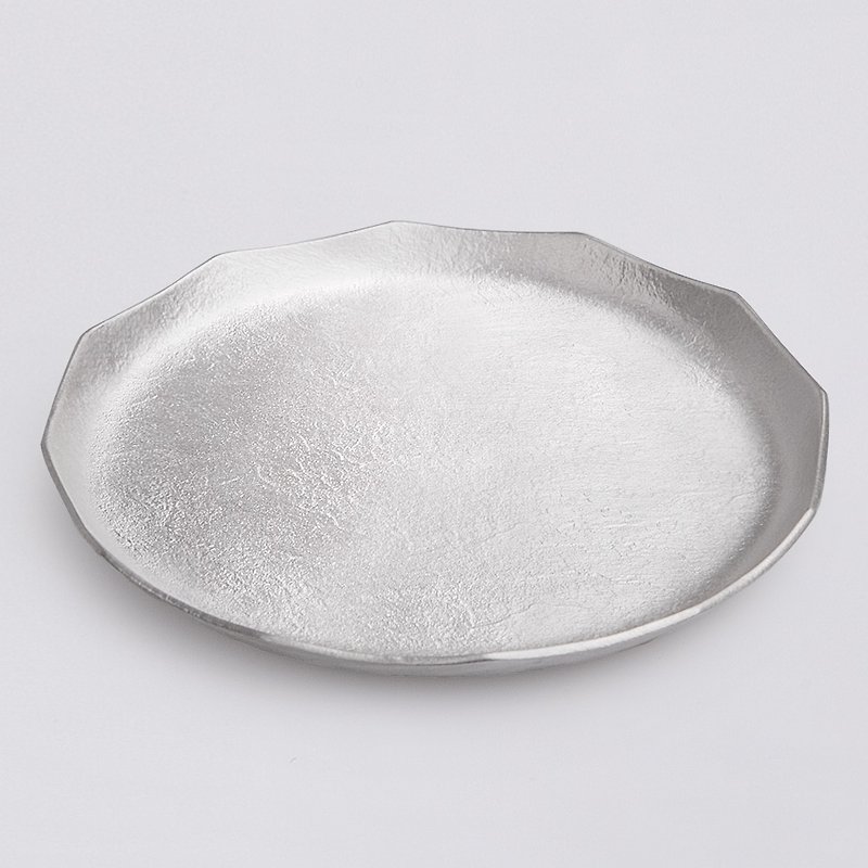 Pure tin storage tray_polygon (large) - Small Plates & Saucers - Other Metals Gray