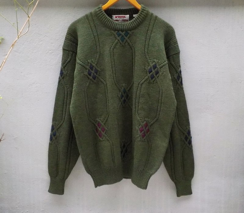 FOAK vintage Matcha red bean lamb's wool sweater - Men's Sweaters - Other Materials Green