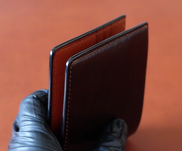 7 Colors Brown Shell Cordovan & Natural Leather Vertical Card Wallet