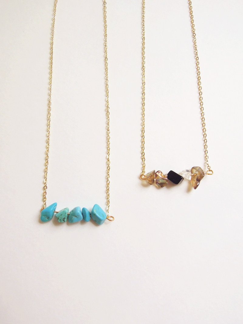 "KeepitPetite" Turkey Dusk · Natural spar / blue turquoise · gold-plated necklace - Necklaces - Other Metals 