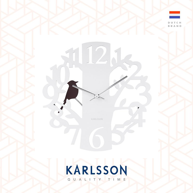 Karlsson, Wall clock woodpecker MDF white (Pendulum) - Clocks - Wood White