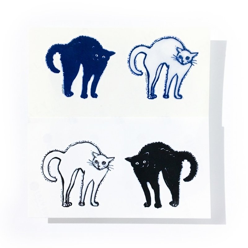 LAZY DUO Couple Matching Tattoos Shocking Cat Kitten Meow Fake Tattoo Stickers - สติ๊กเกอร์แทททู - กระดาษ สีดำ