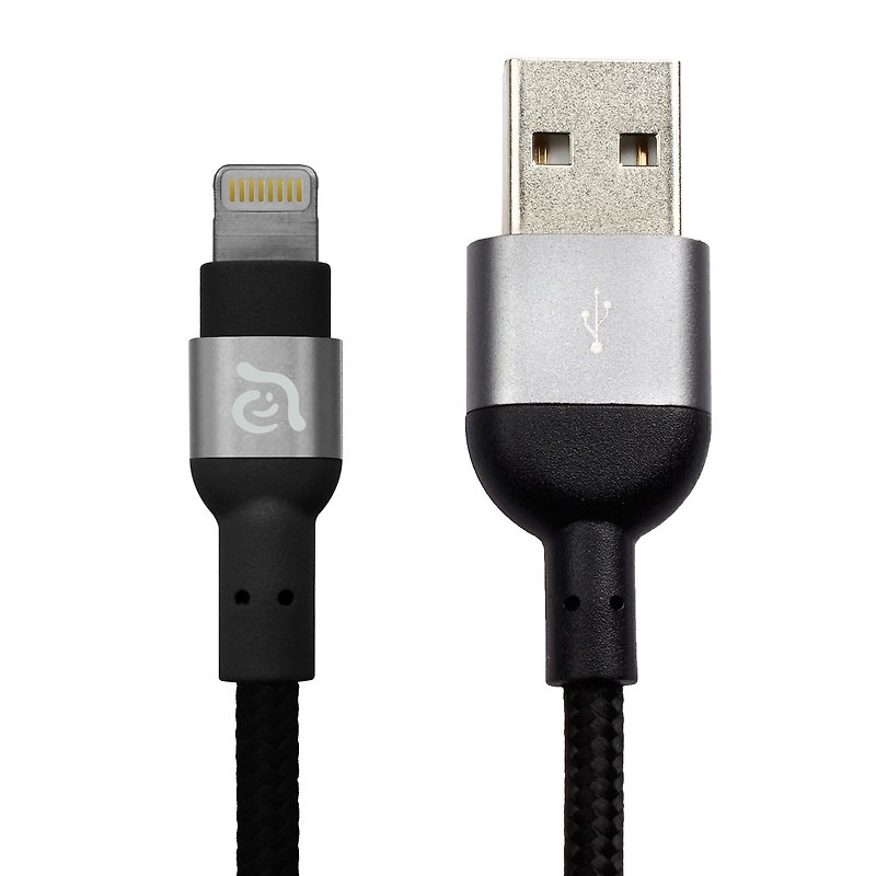 PeAk II Lightning - USB 金屬編織傳輸線 1.2M 灰 - 行動電源/充電線 - 其他金屬 黑色