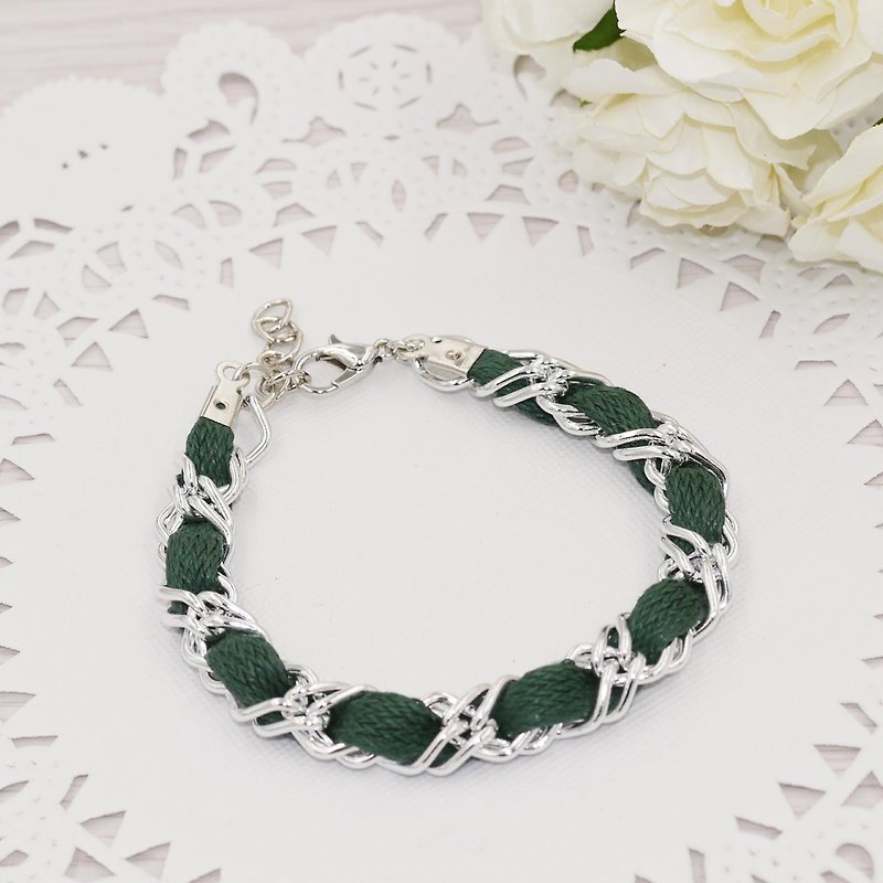 * Poof Princess sugar - flat lacing diamond bracelet (dark green) - Bracelets - Other Materials 