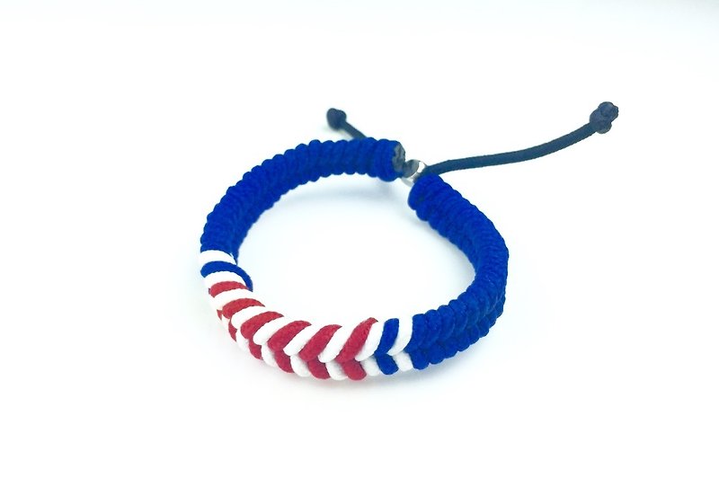 "Braided rope with red and white stripes on sapphire blue background" - Bracelets - Cotton & Hemp Blue