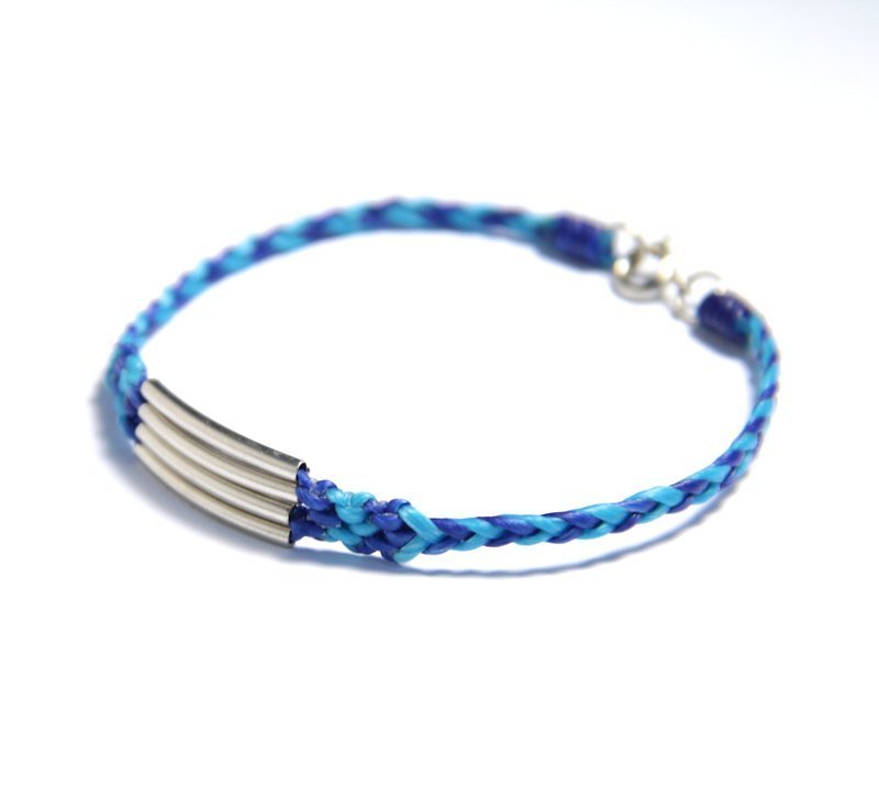 理性的海 蠶絲蠟線手環 - ブレスレット - 金属 ブルー