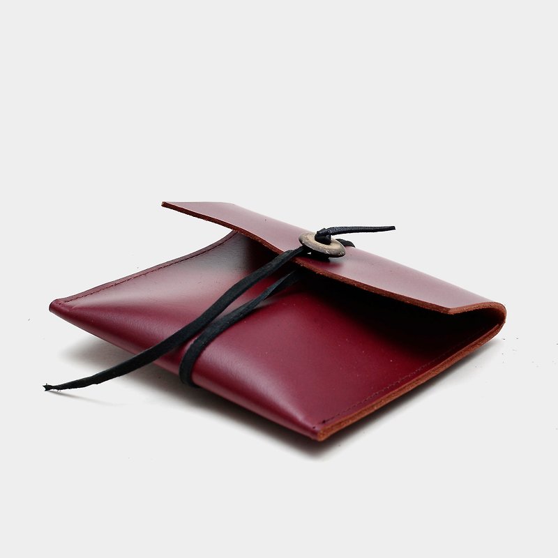 [Literature’s file] Cowhide coin purse, wine red leather card holder, leisure card, business card holder, wallet, custom lettering as a gift - Coin Purses - Genuine Leather Red