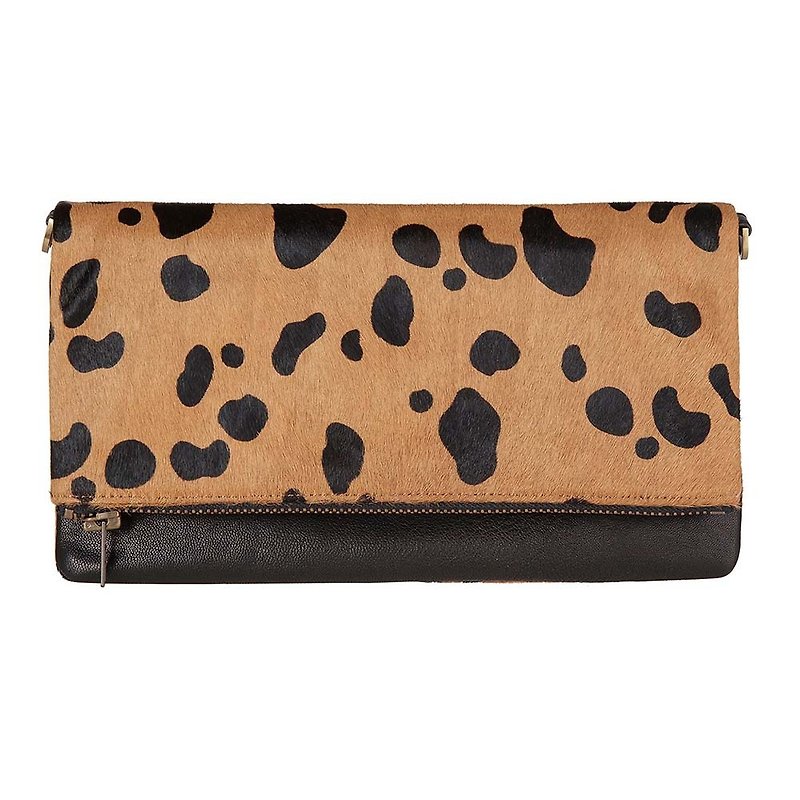 GWYNETH Clutch/Side Backpack_Black / Wild Cat (黑/花猫) - Clutch Bags - Genuine Leather Brown