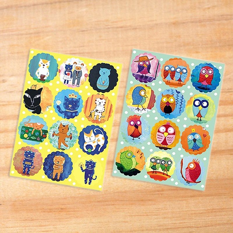 Stickers | circle flowers Stickers (Owl + cat) - สติกเกอร์ - กระดาษ หลากหลายสี
