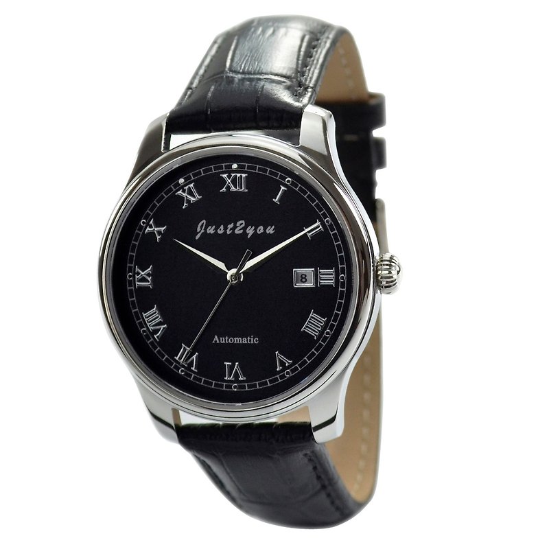 簡約自動上鍊機械錶(黑面羅馬字)- 全球免運 - 男錶/中性錶 - 不鏽鋼 黑色