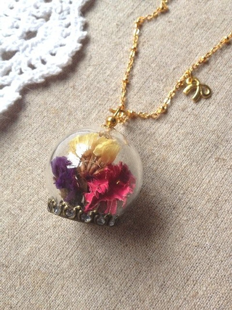 [Imykaka] ♥ dried flower crystal ball necklace Valentine - สร้อยคอ - แก้ว 