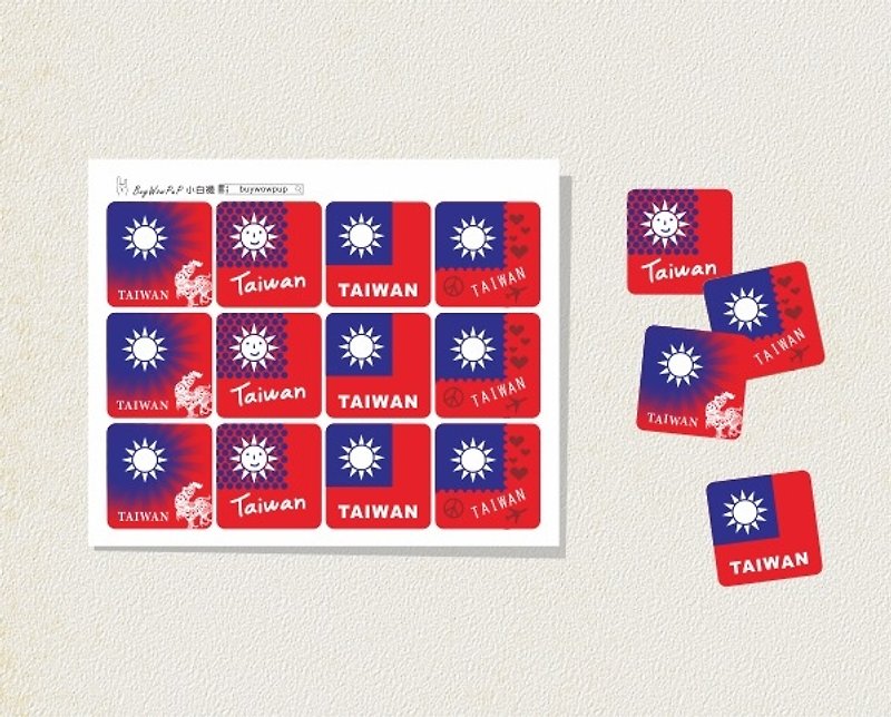 Pop style flag sticker square 2.3cm [two large sheets / 24 Sally] - การ์ด/โปสการ์ด - กระดาษ หลากหลายสี
