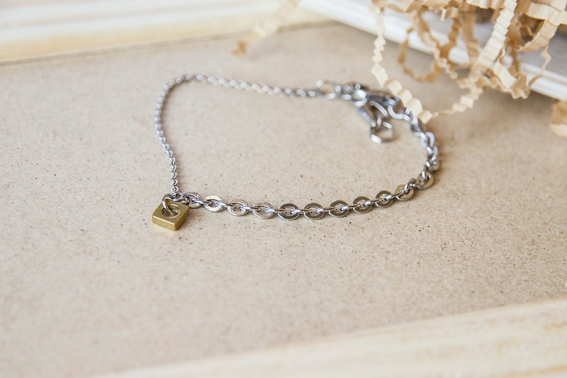 Square asymmetrical anklet/ Stainless Steel anti-allergic anklet - อื่นๆ - โลหะ สีเงิน