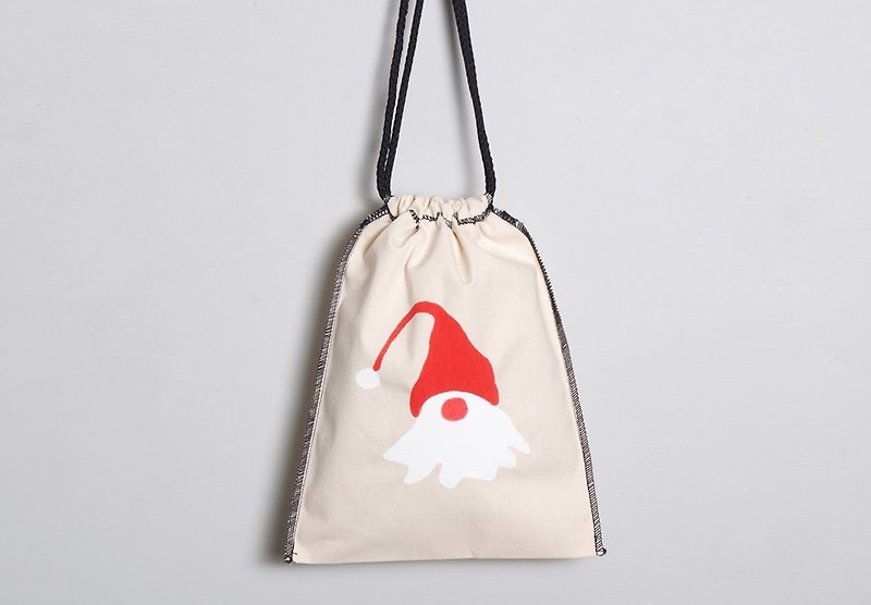 Hand-painted hand-printed fabric bundle pocket [Santa Claus] single-sided pattern - กระเป๋าเครื่องสำอาง - ผ้าฝ้าย/ผ้าลินิน สีแดง